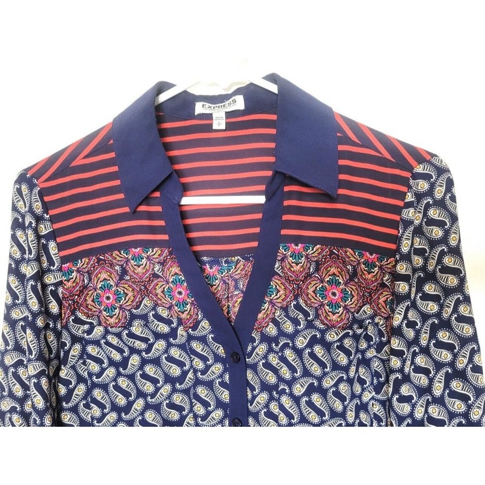 Express Portofino Slim Fit Button Down Shirt Paisley Floral Print Striped Size S - Picture 4 of 12